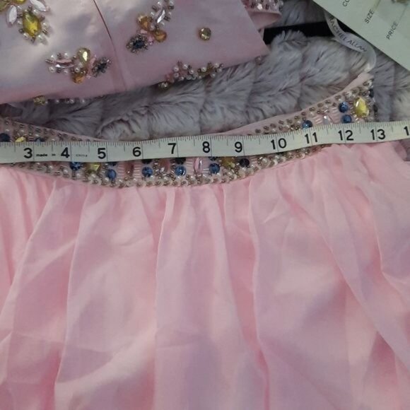 Rachel Allen 7220 Piece High Neck Racerback Beaded Crop Top Chiffon Skirt Size 2 - Picture 10 of 14